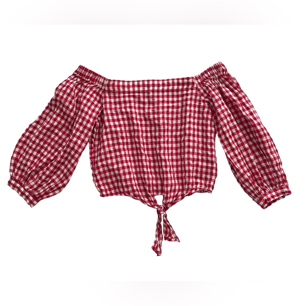 Forever 21 red gingham off shoulder blouse, size S